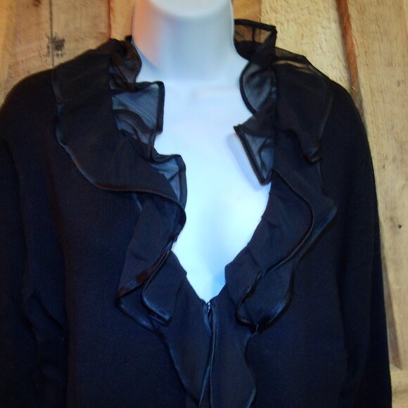 Vintage Jones New York Signature Ruffled Cardigan Sweater w/satin trim - Picture 3 of 6